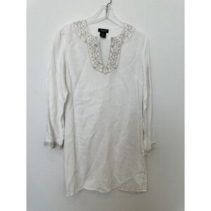 WilliSmith 100% Linen White Embroidered Tunic Top/Swimsuit coverup Size M
